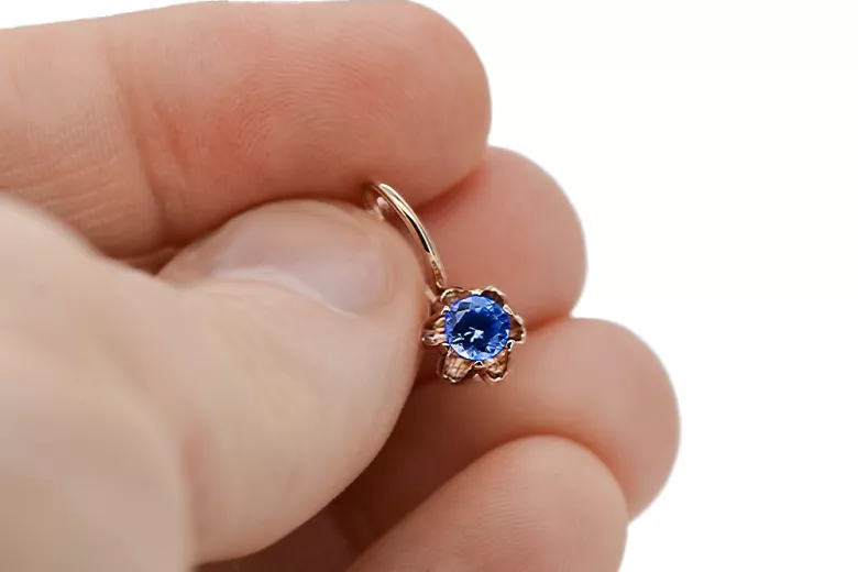 Розовое золото 14 карат 14k 583 Sapphire Серьги vec013 Русский Советский СССР Винтаж украшения Ар-деко style